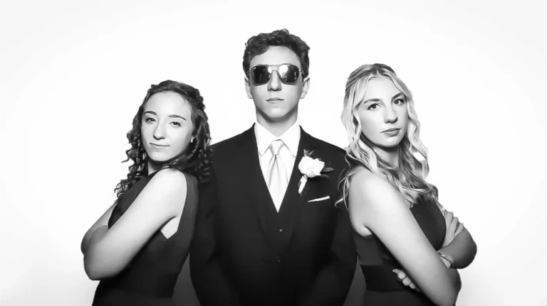 Glam Photo booth photo of 3 young people at a wedding