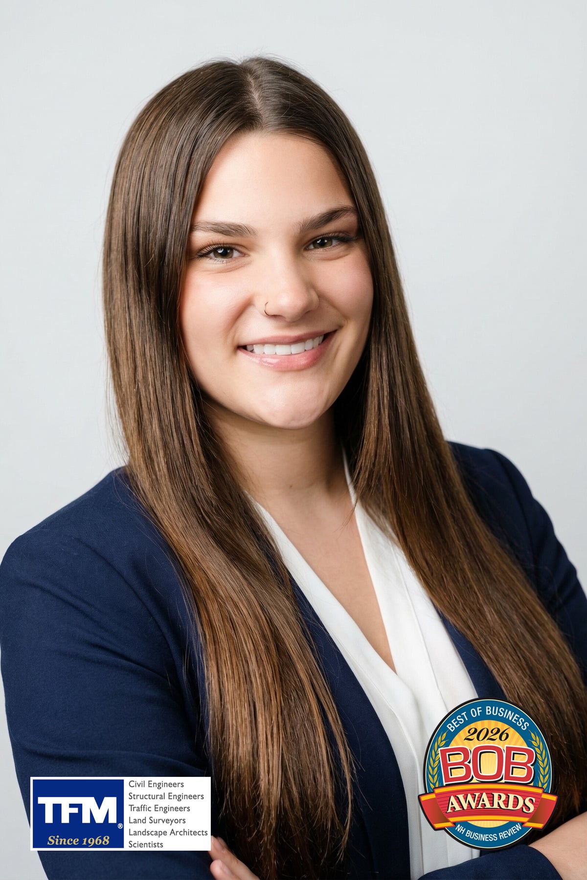 Professional AI headshot portrait featuring a smiling business professional in corporate attire with studio-quality lighting and polished branding.
