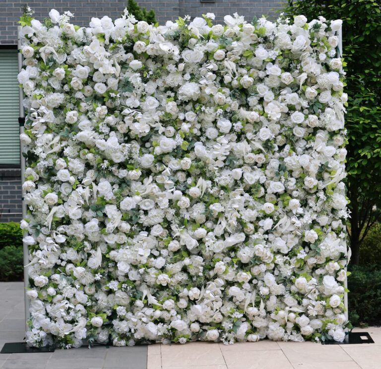 White 3D flower wall photo booth backdrop rental for weddings and events in NH