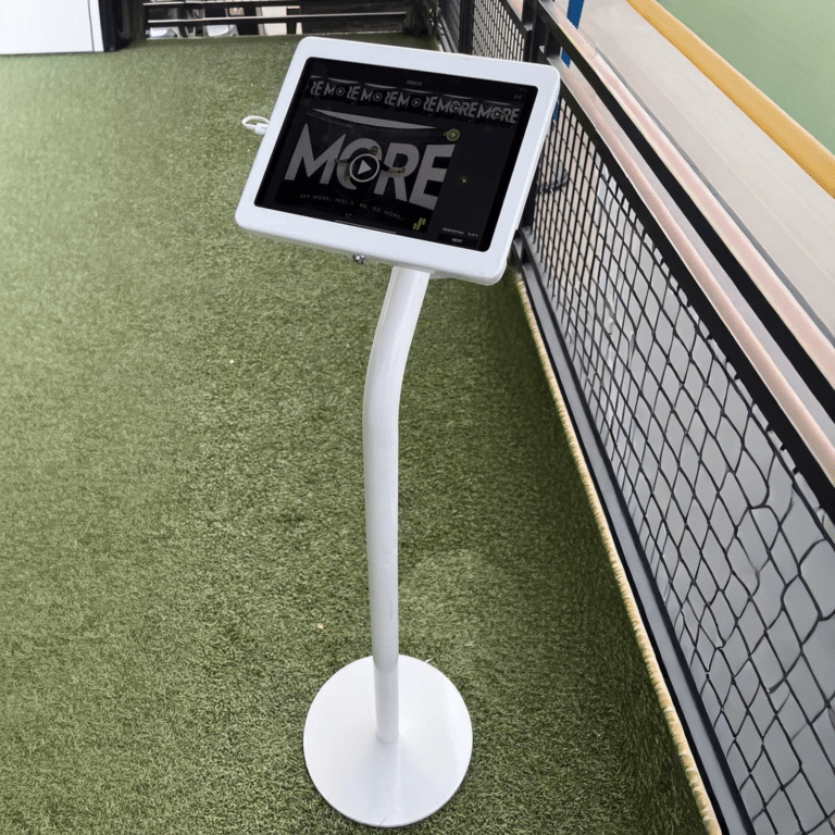 High-volume photo sharing station add-on on a stand where event guests can instantly text or email their photo booth photos