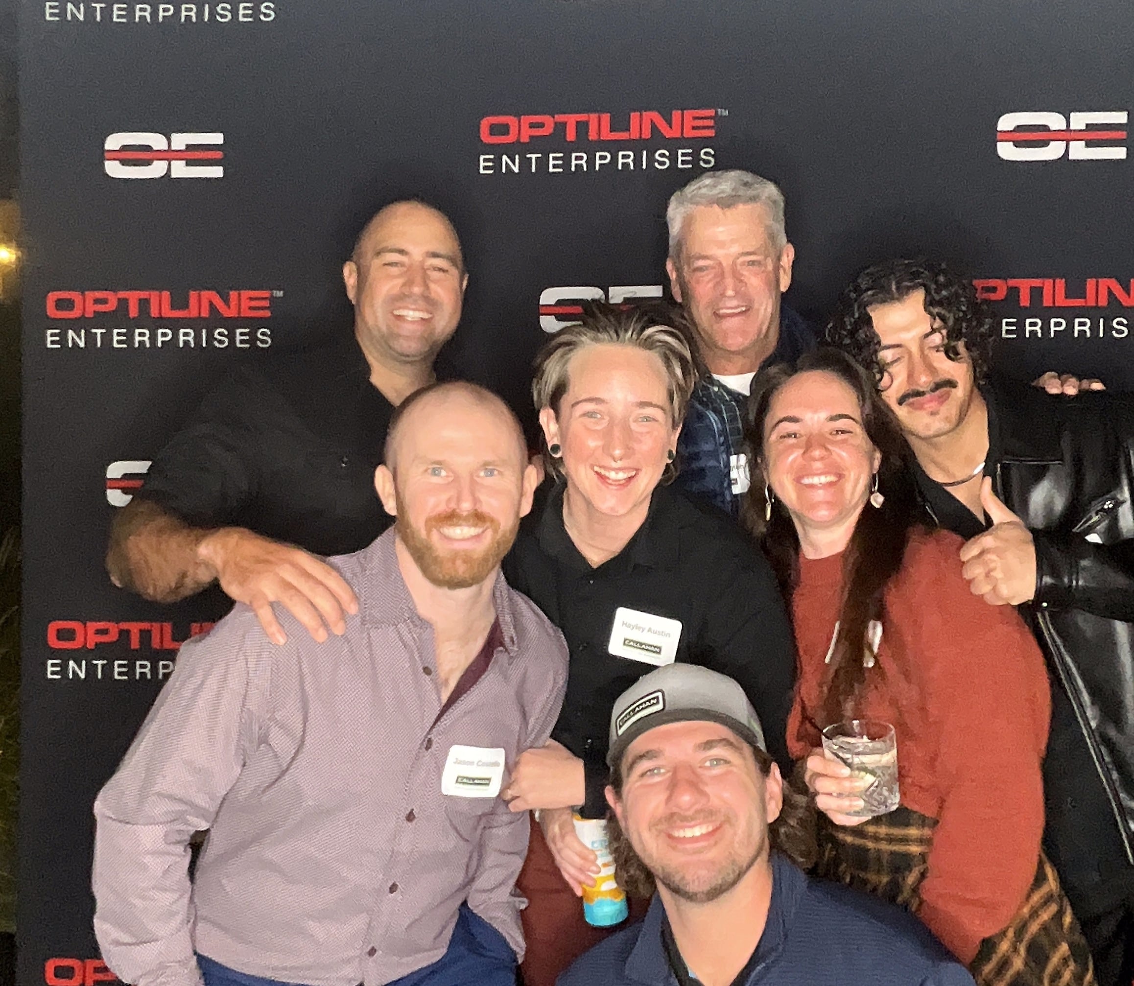 Callahan Construction crew at the corporate celebration photo booth at The Artisan Hotel at Tuscan Village, Salem NH