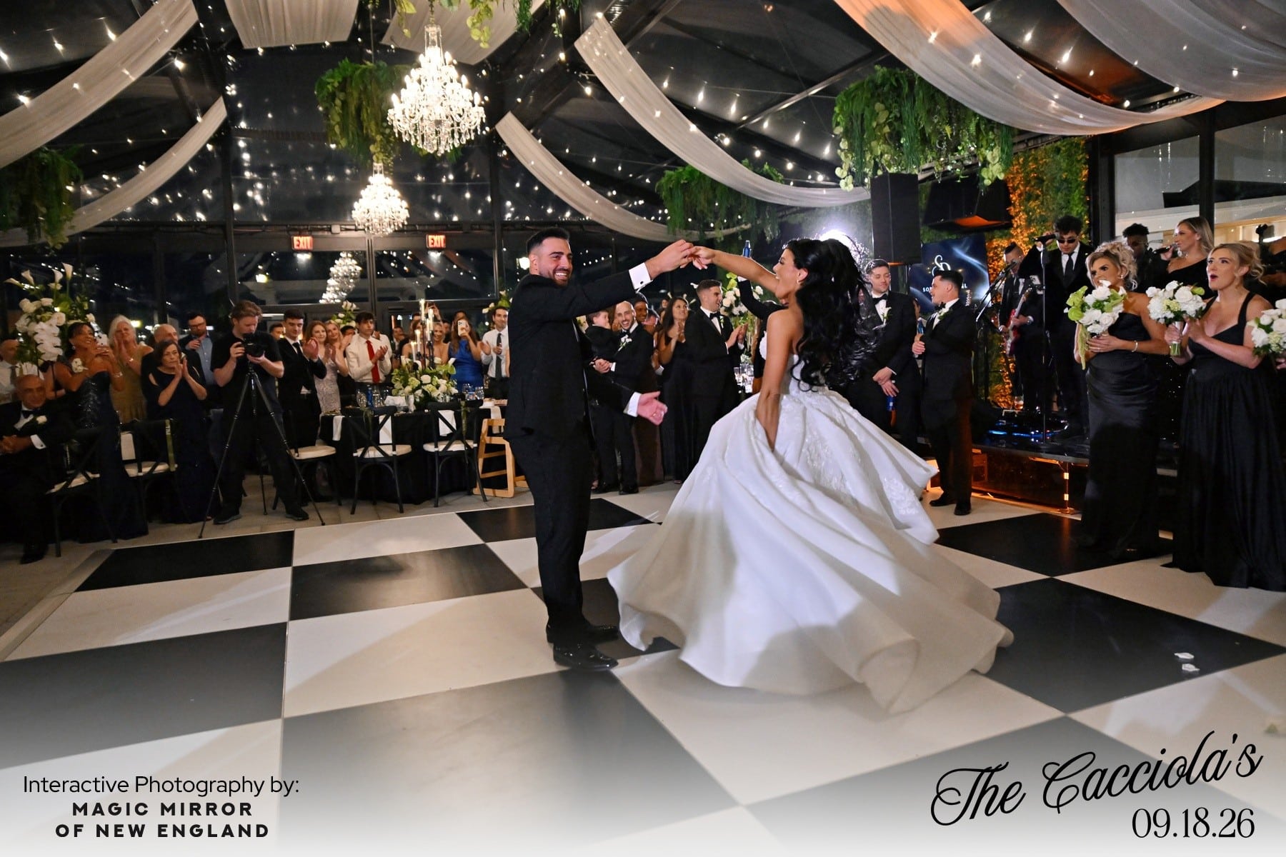 Wedding photo with custom date overlay from instant delivery event photography at The Artisan Hotel at Tuscan Village, Salem NH
