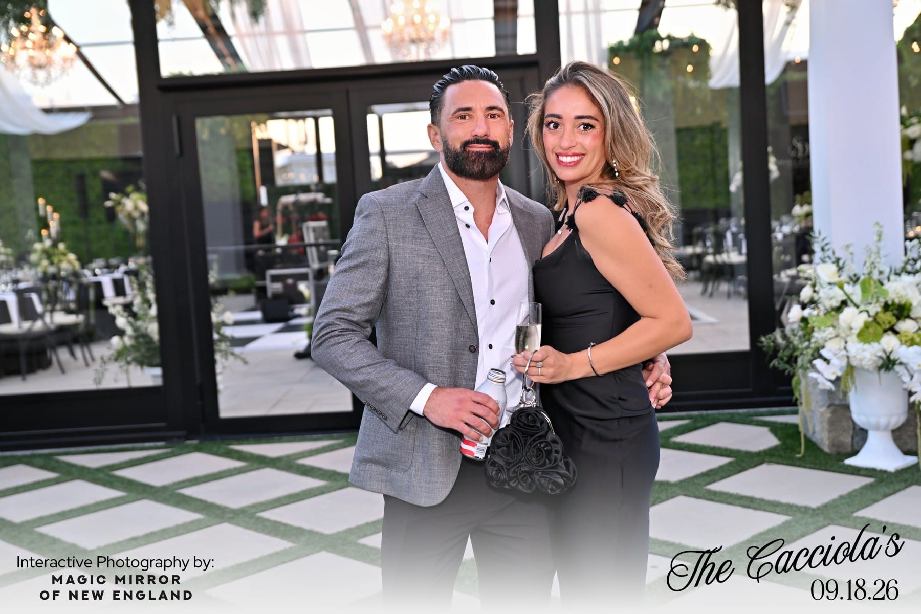 First dance photo with branded overlay delivered instantly to guests at The Artisan Hotel at Tuscan Village, Salem NH